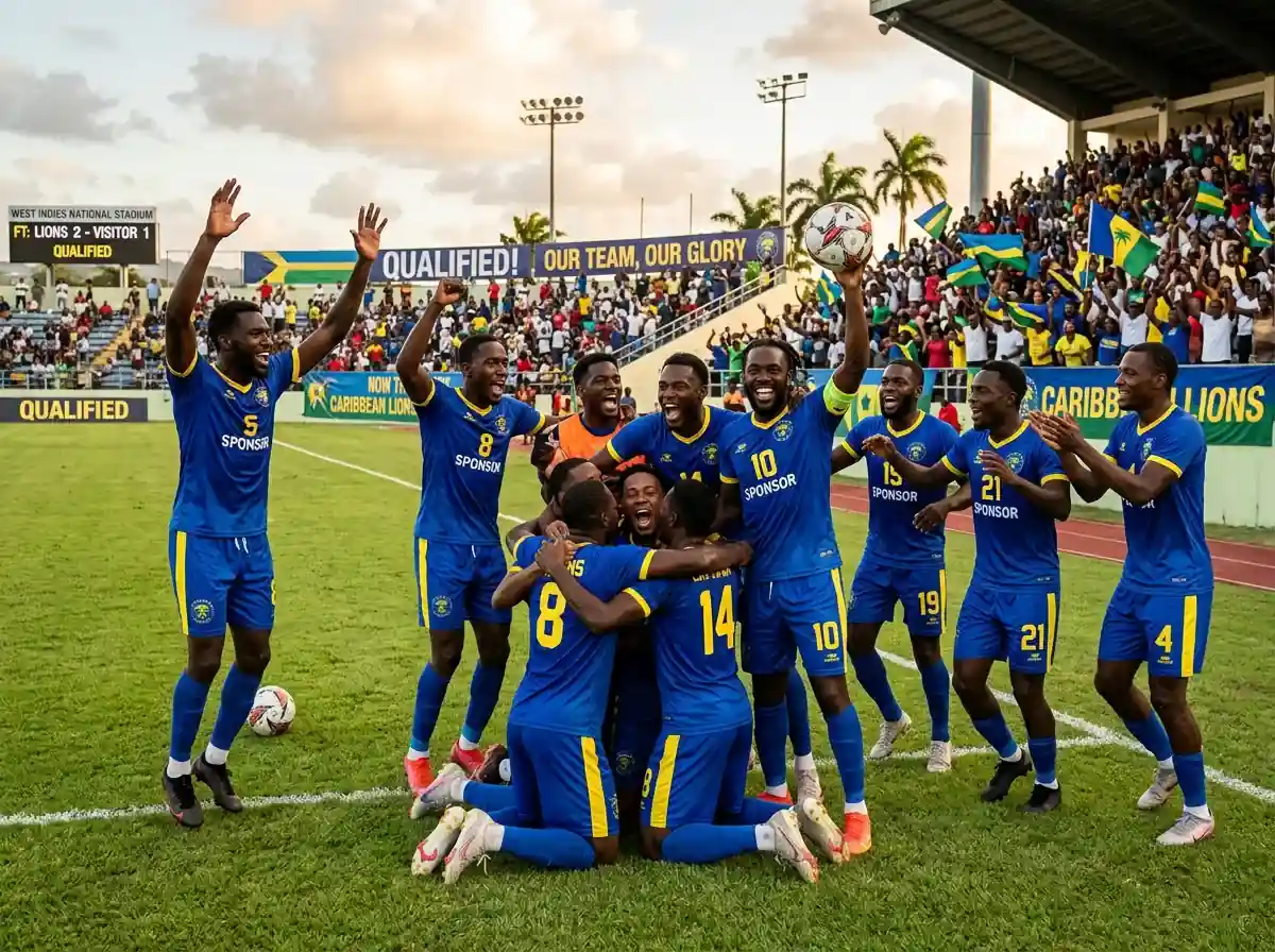 Foireann peile Chúrasao ar pháirc sacair le léinte gorma ag ceiliúradh a gcáilithe