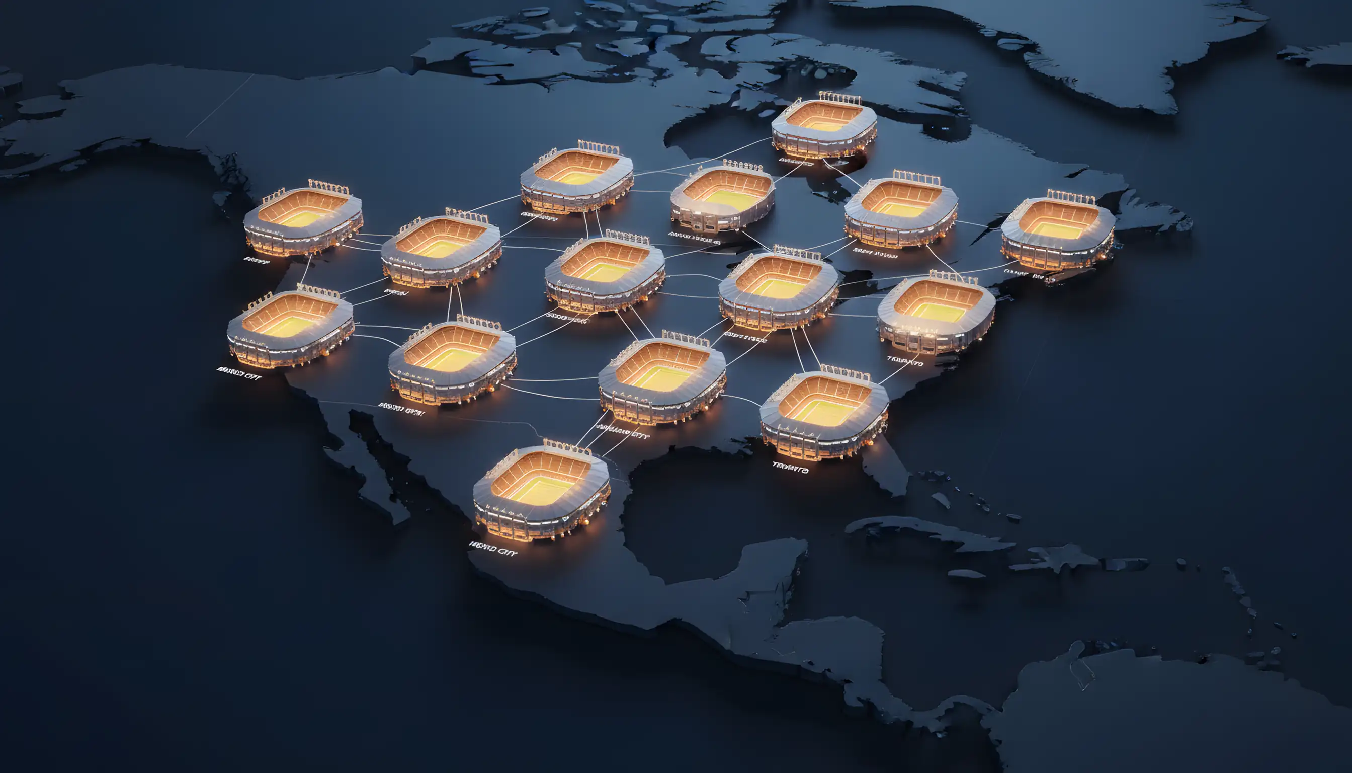 Na 16 staid ag Corn an Domhain 2026 i SAM, Meicsiceo agus Ceanada